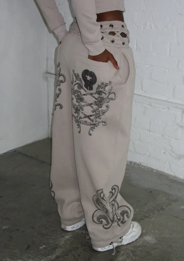 Vendetta Lace Up Oversized Sweatpants Bone-2