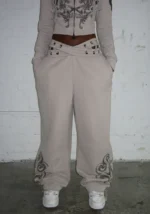 Vendetta Lace Up Oversized Sweatpants Bone-5