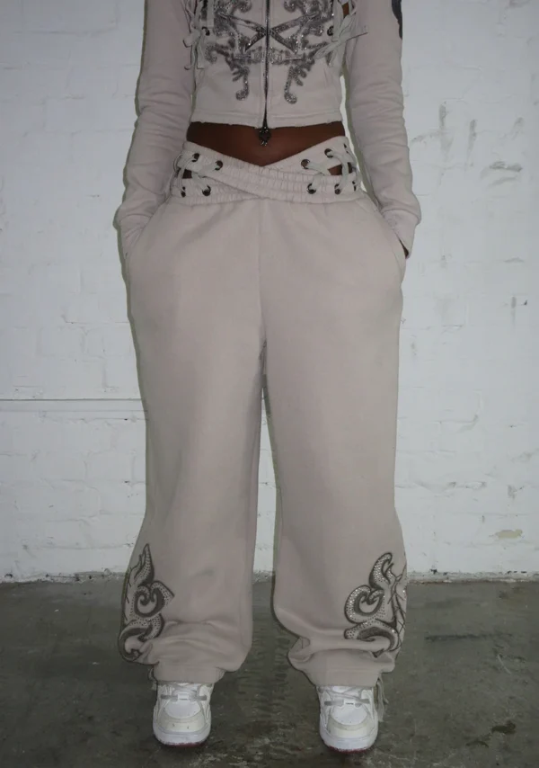 Vendetta Lace Up Oversized Sweatpants Bone-5