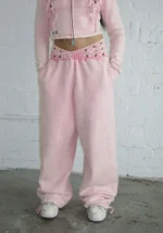 Vendetta Lace Up Oversized Sweatpants Washed Baby Pink-1