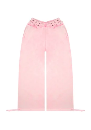 Vendetta Lace Up Oversized Sweatpants Washed Baby Pink