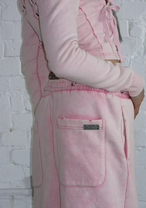 Vendetta Lace Up Oversized Sweatpants Washed Baby Pink-4