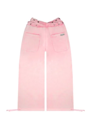 Vendetta Lace Up Oversized Sweatpants Washed Baby Pink-5