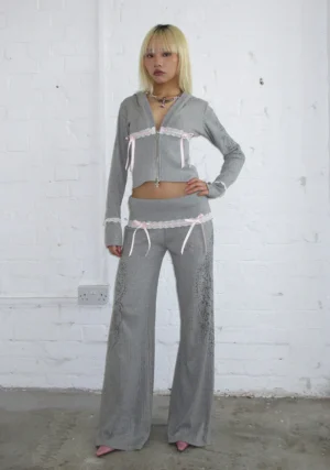 Whisper Ribbon Pointelle Sculpt Tracksuit Grey Marl-1