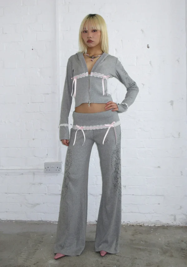 Whisper Ribbon Pointelle Sculpt Tracksuit Grey Marl-1