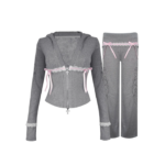 Whisper Ribbon Pointelle Sculpt Tracksuit Grey Marl