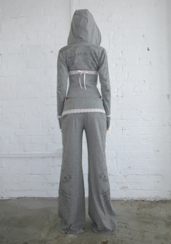 Whisper Ribbon Pointelle Sculpt Tracksuit Grey Marl-2