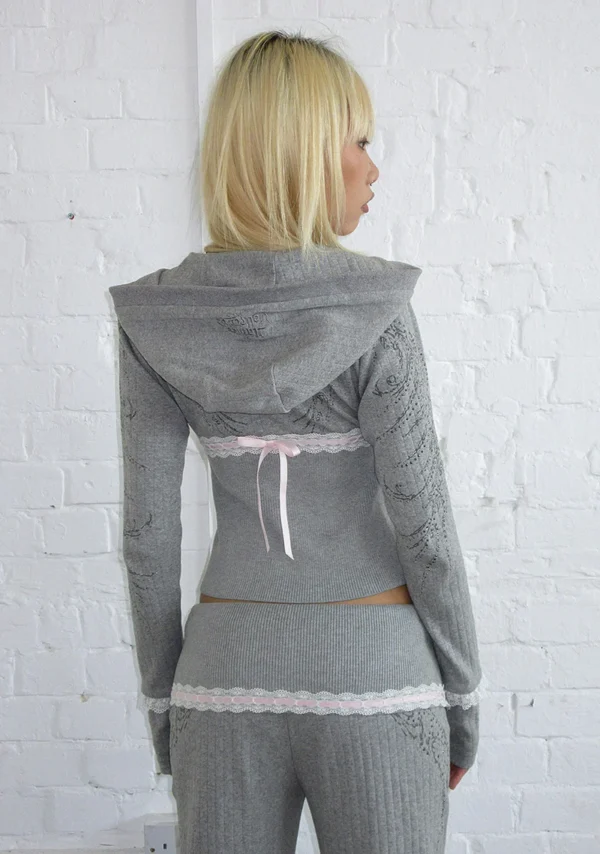 Whisper Ribbon Pointelle Sculpt Tracksuit Grey Marl-3