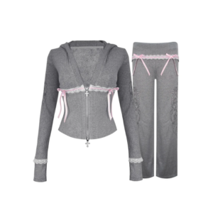 Whisper Ribbon Pointelle Sculpt Tracksuit Grey Marl